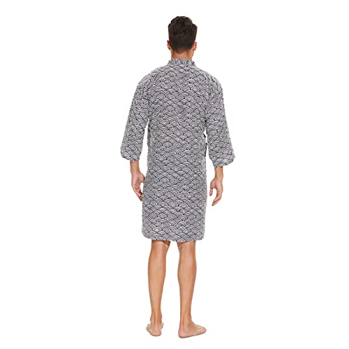 Rubruan Men's Robe Kimono Robe Wave Tie Waist Bathrobe Long Sleeve Cotton Universal For Men And Women #TOP5