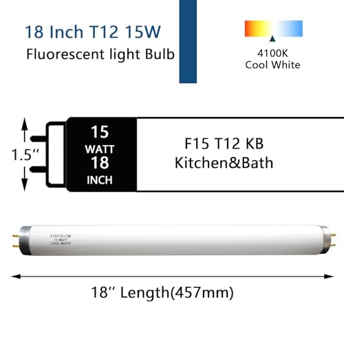 (2Pack) F15T12-CW 15W T12 Cool White 18" Fluorescent Light Bulb,Replace G E,Sylvania 21532,Philips Lamp Light Bulb,4100K Cool White, Medium Bi-Pin G13 Base by Valoisa - Image 2