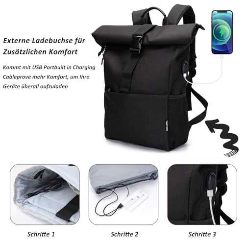 MoFut Rucksack Damen Groß Rucksäcke Herren Groß Schulrucksack viele Fächer mit 15,6" Laptopfach, Unisex Rolltop Rücksack Wasserdicht… – Ansicht 4