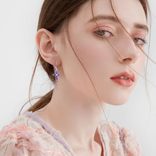 Cross Earrings 925 Sterling Silver Cross Dangle Drop Birthstone Earrings Jewelry Gifts for Women2