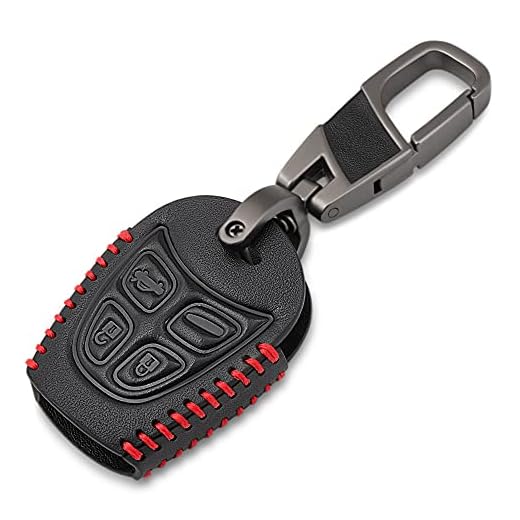 WSWJDW Bilnyckelfodral i läder 4 knappar smart fjärrkedja skydd nyckelring ring nyckelväska, passar till SAAB 9-3 9-5 93 95 2003-2011