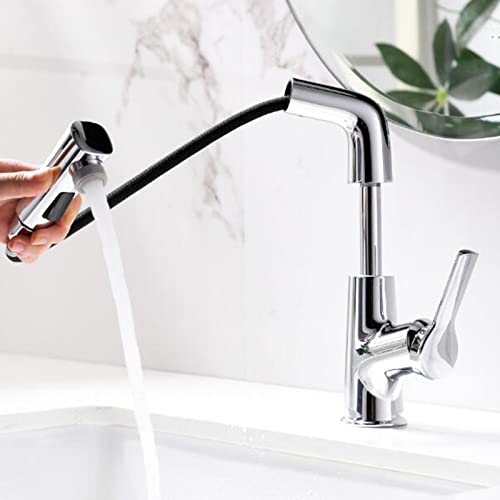 Robinet de lavabo avec douchette rétractable en laiton chromé haut de gamme - 3