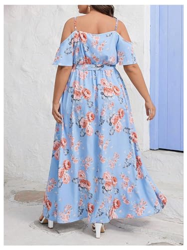 Image of Floerns Women's Plus Size Cold Shoulder Short Sleeve Split Thigh Long Dress