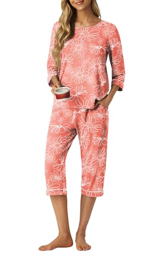 Image of PrinStory Womens Pajama Sets Capri Pjs Soft Lounge Sets XS-4XL