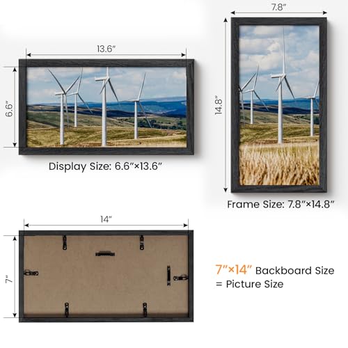 Image of 7x14 Picture Frame,Solid Oak Wood 7 inchx14 inch Photo Frame, Black Color Tempered Real Glass 7 by 14 Wooden Frames with No Mat,14x7 Picture Frames for Wall or Tabletop Display