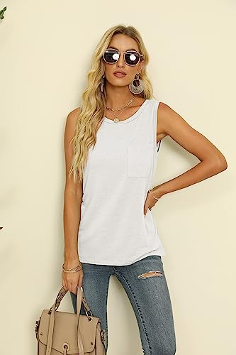 Tecrew Women's Summer Sleeveless Crew Neck Tank Tops Casual Basic T Shirts Blouse White #TOP2