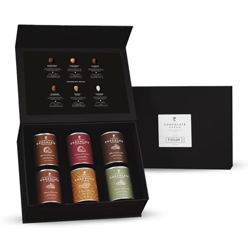 P-Stash Black Box Mix de Frutos Secos Chocolate Dream – Caja de 6 – Nueces pecanas, Avellanas & Almendras – Frutos secos con chocolate y especias únicas, tostados a mano en Berlín