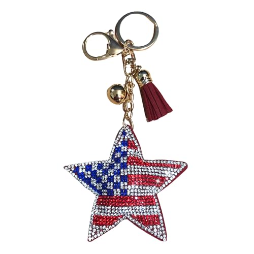Popfizzy Rhinestone American Flag Keychain for Women, Bling Star Keychain, Purse Charms for Handbags, Cute Gifts