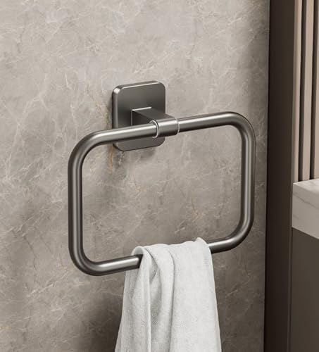 Image of Tenom Towel Hanger for Wash Basin, Self Adhesive Towel Holder for Kitchen & Bathroom, ABS Plastic Light Weight Rustproof Napkin Holder, Wall Mounted No Drill Towel Rod (Grey, Rectangle)