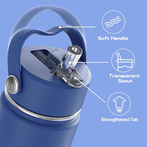 OISIZ Kids Botella de Agua con Tapa de Pajilla 14oz, Botella de Acero Inoxidable 316 Aislada al Vacío para Niños, a Prueba de Fugas, Libre de BPA, Mantiene Frío por 24 Horas miniatura 3