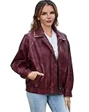 DIASHINY Kunstlederjacke für Damen, Motorradfahrer, Reißverschluss, lockere Oberbekleidung, 131...