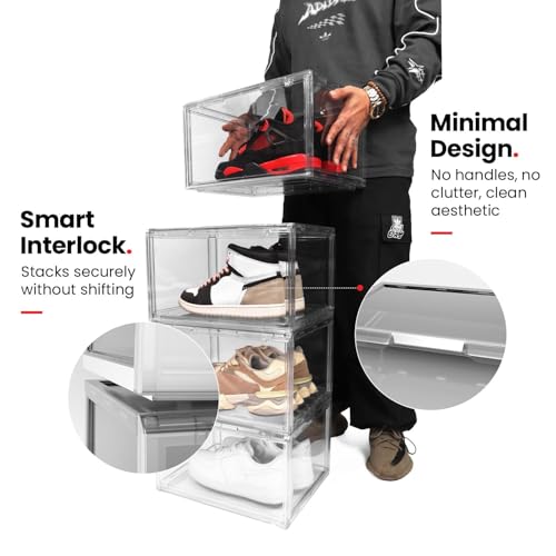 Image of Sneaker Storage Box Transparent Stackable Shoe Organizer Case with Magnetic Drop Front Door for Footwear Display and Storage (1, Transparent)