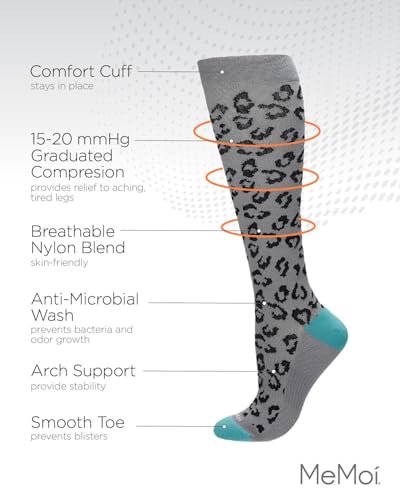 Image of MeMoi Wellfit Women's Leopard Nylon 15-20mmHg Graduated Compression Socks