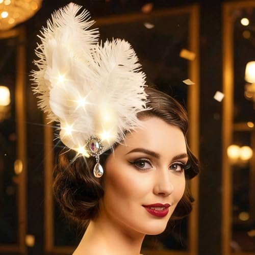 JAKAWIN Pinza para el cabello con plumas modelo 1920 Flapper con iluminación LED para carnaval y fiestas miniatura 3