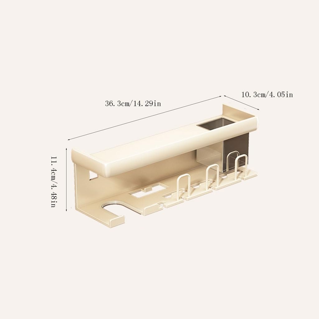 Estante para Cepillos de Dientes Portaspazzolino Bianco Crema Scatola portaoggetti for dentifricio a Parete Decorazione for Bagno Senza punzonatura può Contenere asciugacapelli(L36.3cm)