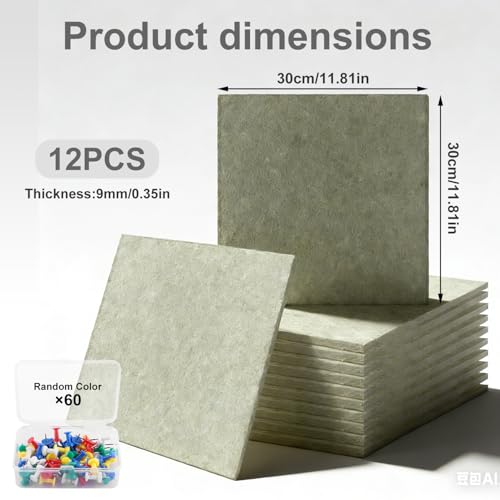 Große Filz Pinnwand Selbstklebend 12 Stück 9mm Dick Dekorative Pinnwand aus Filz Groß Faltbare Fototafel für Büro Küche Schulen Kinderzimmer Fotos Memos Sichttafel für Wände (Quadratisch Grün)