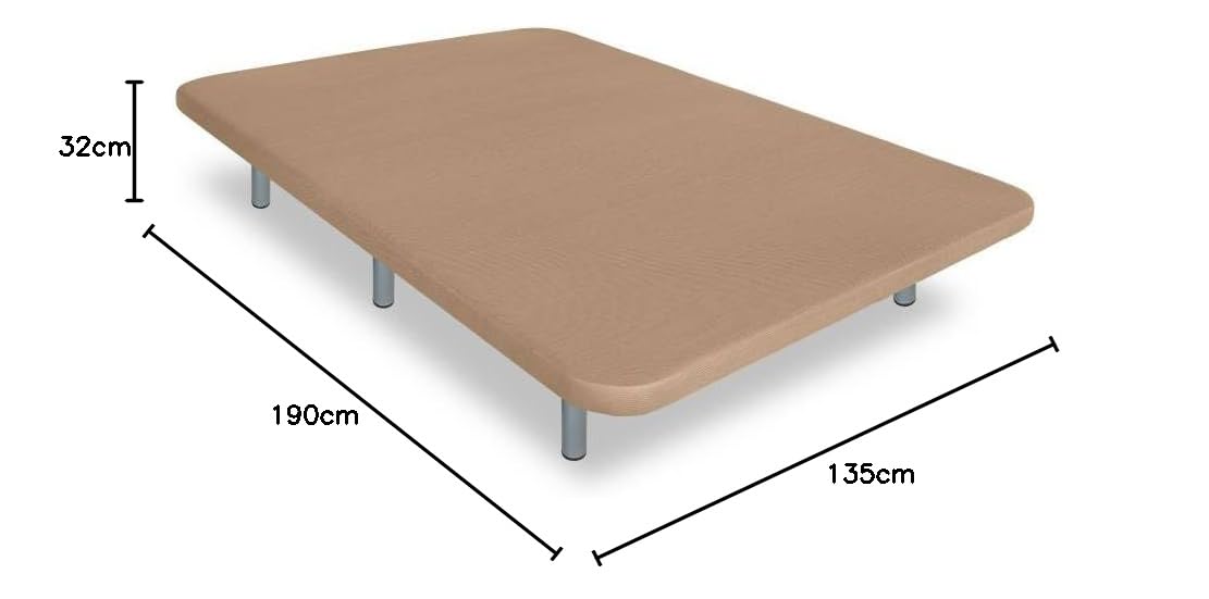 Ventadecolchones - Base Tapizada Drago Súper-Reforzada con 7 Patas de 27 cm con 7 Barras transversales | 3D Beige | 135 x 190 cm