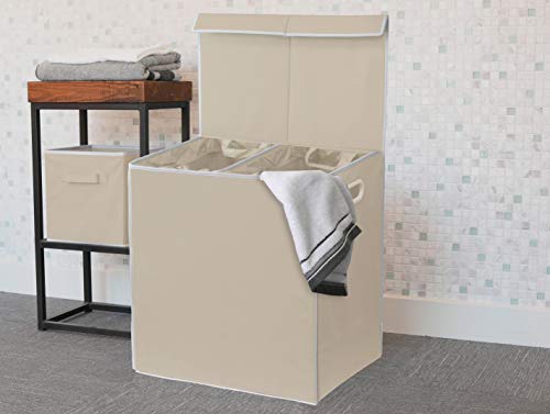 Simple Houseware Double Laundry Hamper With Lid And Removable Laundry Bags, Beige #TOP4