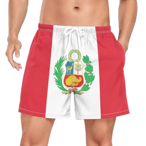 Pantalones cortos de playa de secado rápido con bandera de Perú para hombre
