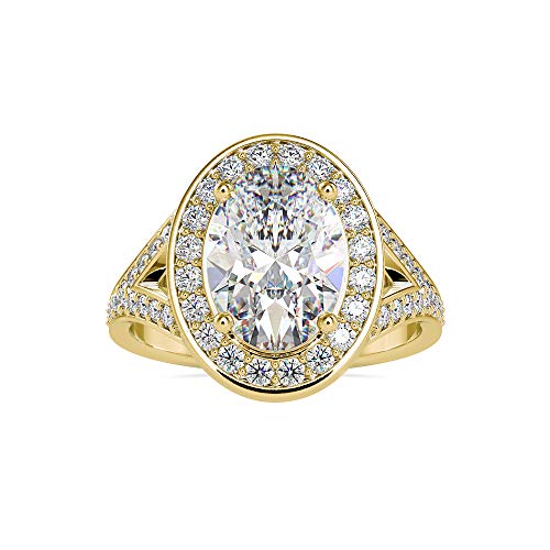 Vvs Halo Engagement Ring Studded With 0.54 Ct Round Natural & 2.55 Ct Center Oval Moissanite Diamond In 14K White/Yellow/Rose Gold Anniversary Ring For Women | Promise Ring For Her (Ij-Si, G-Vs2) #TOP16