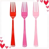 60PCS Valentine's Day Plastic Fork Pink/Red/Hot Pink Plastic Silverware Disposable Cutlery Set Heavy Duty 60 Forks for Valentine's Day, Girl Birthday, Sweet 16 Party Party Decorations