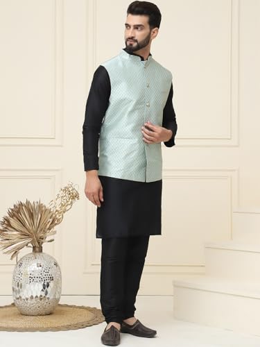 Image of SOJANYA (Since 1958 Men's Silk Blend Kurta Pyjama & Self Design Nehru Jacket Combo