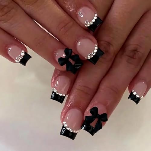 French Tip Press on Nails Short Square Fake Nails with