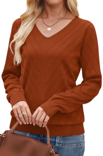 Image of WIHOLL Sweaters for Women V Neck Casual Knit Long Sleeve Tops Lightweight Pullover Clothes Fall Fashion Outfits 2026