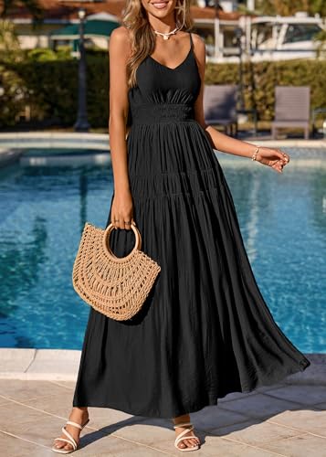 Image of KIRUNDO Maxi Dresses for Women 2026 Summer Sleeveless Spaghetti Strap Long Flowy Beach Vacation Dress Boho A Line Sundress