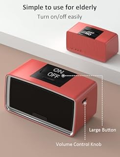 iGuerburn Simple Music Player for Dementia Elderly Seniors Easy MP3 Player as Alzheimers Dementia Visually Impaired Patients Product Gift One-Touch Controls ON/Off Retro Music Box (Red)