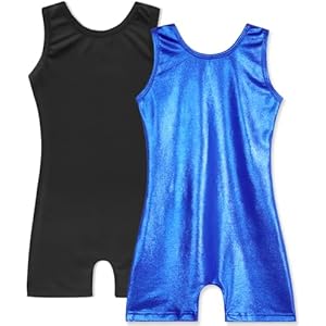 HOZIY 2 Pack Girls Gymnastics Leotards for Kids Toddlers Dance Outfits with Shorts Biketards Tumbling Clothes Sparkly 3-4T Black+blue