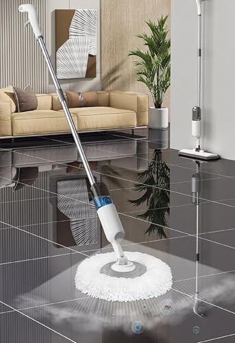 Image of 360 Rotating Spray Mop for Floor Cleaning - Round Mop pad for Quick Wet and Dry Use with 2Pcs Reusable Microfiber Washable Pads and Refillable Bottle for Suitable for All Types of Flooring
