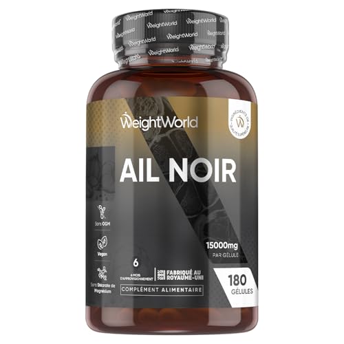 Ail Noir Fermenté 15000mg 180 Gélules Vegan, S Allylcystéine (SAC) Allium Sativum 100:1, Allicine Inodore et Saveur, Riche en Vitamines et Minéraux, Extrait d'Ail Noir Gélules (Garlic Capsules)