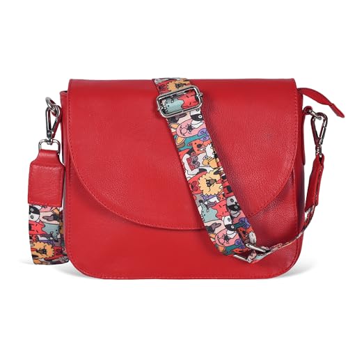 Image of Genuine Leather Shoulder Crossbody Purse For Women with Adjustable Strap, Mobile Pocket & Outside & Inside Zipper