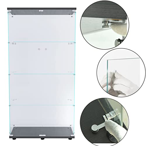 Modern 4-Tier Shelf Glass Display Cabinet With 2 Door In Clear, Curio Cabinet Collection Display Case, Floor Standing Glass Curio Cabinet For Living Room Bedroom Home Office 31" W X 14.3" D X 64.5" H #TOP4