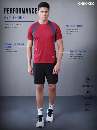 Image of CHKOKKO Gym Tshirt for Men Workout Regular Fit Sports Activewear Man Tshirts with Round Crew Neck and Half Sleeves for Yoga Running&Outdoor Activities