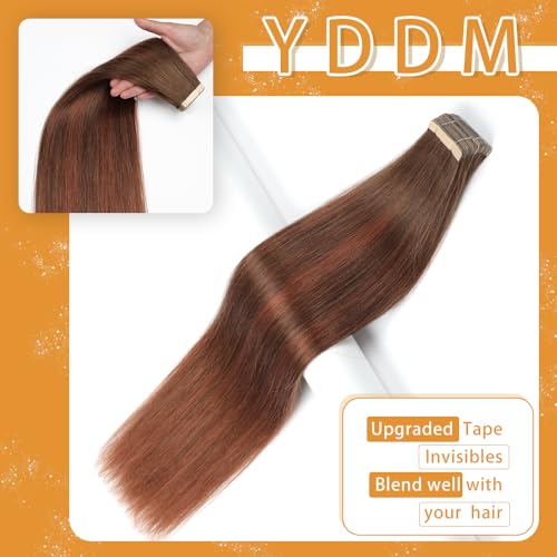 Image of 14 Inch Tape in Hair Extensions, Chocolate Brown Mixed Dark Auburn 20pcs Tape in Hair Extensions Human Hair Straight Tape Ins Invisible Remy (4 /4 /33A#, 14 Inch)