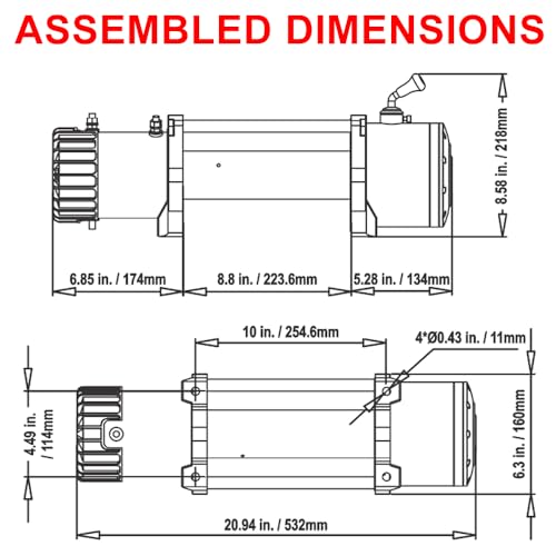 RUGCEL WINCH 13500lb Waterproof Electric Truck Winch 12V Synthetic Rope Winch with Hawse Fairlead,Wired Handle and 2 Wireless Remote,for Trailer and Wrangler in Car Lift