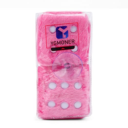 Ygmoner Pair Of Retro Square Mirror Hanging Couple Fuzzy Plush Dice With Dots For Car Decoration (Pink) #TOP7