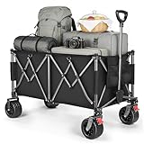 YEAUPE PRO Chariot Transport Pliable 255L 150KG, Chariot Jardin Tout Terrain avec Roues 7''. Freins Doubles, Cadre renforcé, Filet Inclus. Pliage Compact: Camping, Festival, Courses, Noir