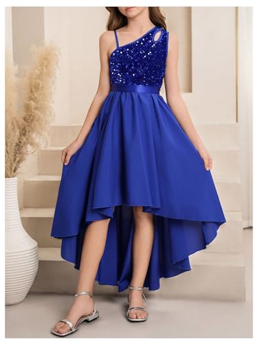 Floerns Girl's Sequin Dress One Shoulder Formal Pageant Prom High Low Hem A Line Long Dresses4