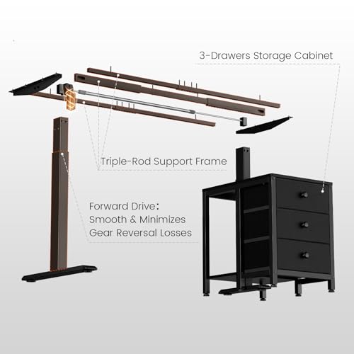 Image of REAHOME Electric Standing Desk with Drawers, 55 x 24 Inches Height Adjustable Sit Stand Desk with Storage, 3 Memory Preset Home Office Computer Desk, Printer Cabinet, 2 Hooks, Cable Management, Black