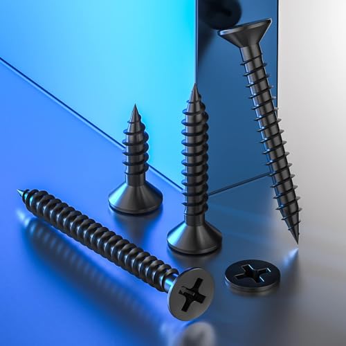 Wensilon (385PCS) Flat Head Black Wood Screws, Quick Metal self Tapping Flat Head, Equipped with Dry Wall Plastic Anchor kit. - Thumbnail 2