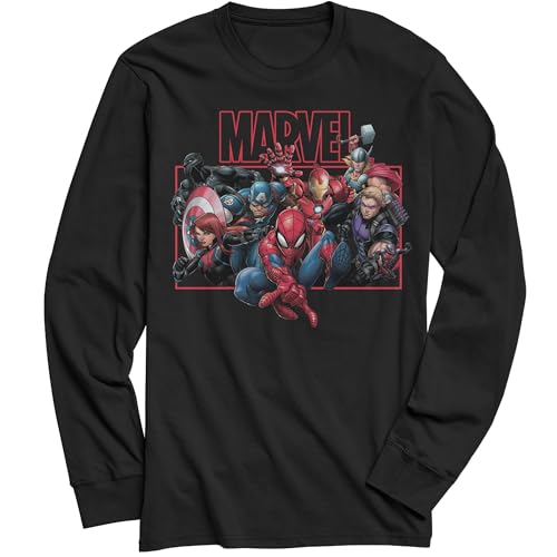 Marvel Avengers Heroes Comic Style Spider-Man Iron Man Long Sleeve T-Shirt (XXXL, Black) - image 1