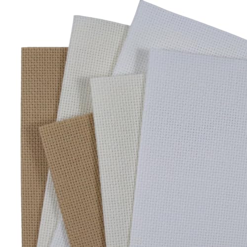 Image of KCS 4 /6 pc of 12 inch x 18 inch(30cmx45cm) 16 Count Cotton Aida Cloth Cross Stitch Fabric (6 pc,White+Antique White+Khaki)