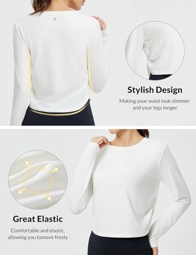 baleaf Women's Long Sleeve Crop Workout Tops Soft Athletic Running Gym Shirts Casual Quick Dry T-Shirt with Thumb Holes3