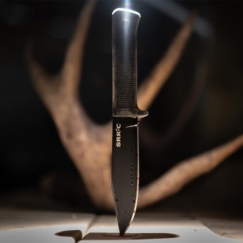 Image of COLD STEEL SRK Compact 5 inch SK-5 Clip Point Razor-Sharp Blade 4.5 inch Durable Kray-Ex Handle Tactical Fixed Blade Knife w /Secure-Ex Sheath