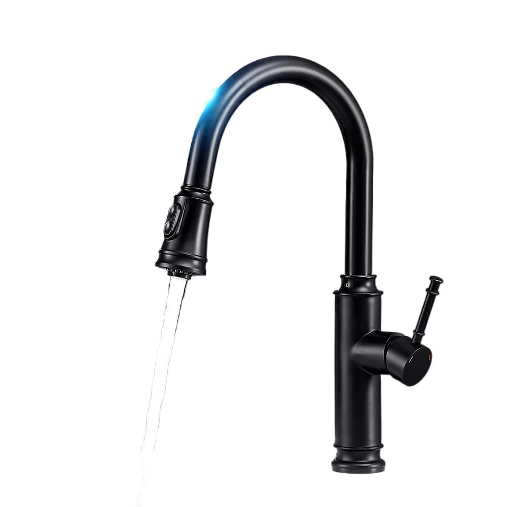 Grifo de cocina con sensor táctil: mezclador negro giratorio para fregaderos modernos