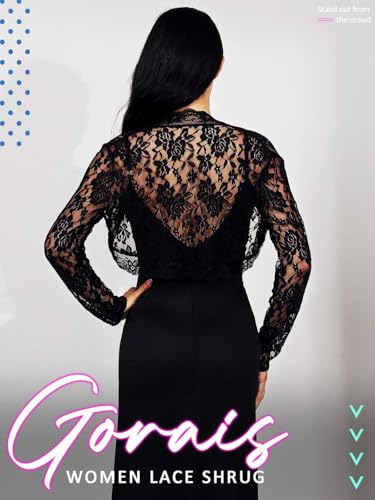 GORAIS Lace Shrug Womens Bolero Jackets for Evening Dresses Long Sleeve Wedding Shrugs for Bride and Bridesmaids2
