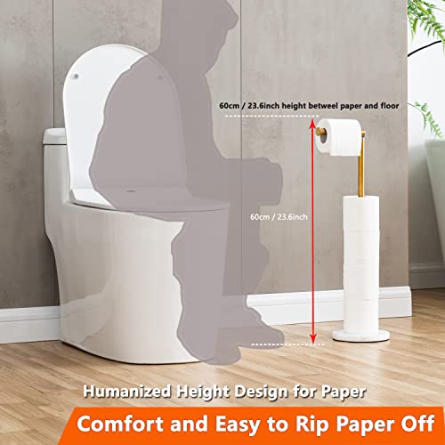 Gold Toilet Paper Holder Stand With Heavy Marble Base, Free Standing Toilet Tissue Roll Holder Gold Brushed, Sus304 Stainless Steel Gold Brushed Finish #TOP6